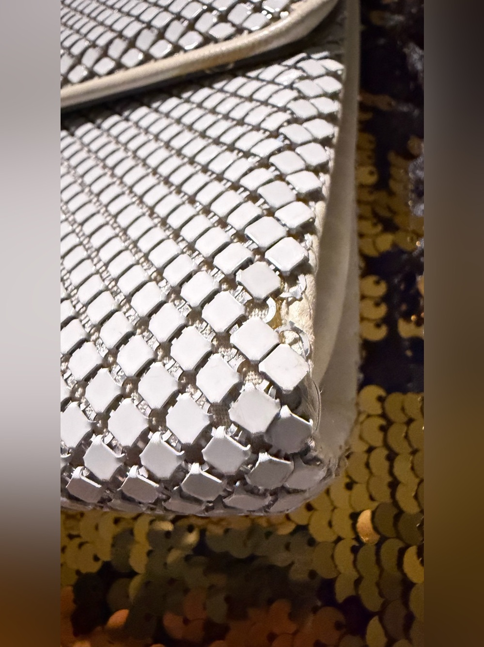 Y2K Modern Vintage Whiting & Davis Gold Tone Mesh Chainmail clutch crossbody USA - Picture 8 of 9